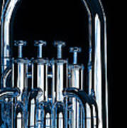 Silver Bass Tuba Euphonium On Black Poster