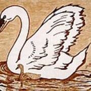 Swan With Chick Original Coffee Painting Poster