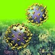 Two Hiv Particles On Bright Green Poster