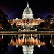 Us Capitol Building And Reflecting Pool At Fall Night 2 Poster