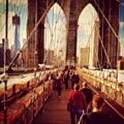 Walking Across The Brooklyn Bridge In Poster