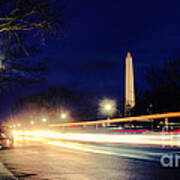 Washington Monument On A Rainy Rush Hour Poster