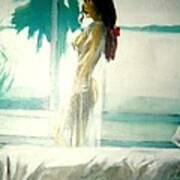 White Negligee Palm Tree Poster