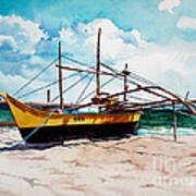 Yellow Boat Docking On The Shore Poster
