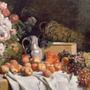 Still Life With Flowers And Fruit On A Table Poster