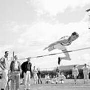 Boy Going Over High Jump Bar 1957 Black White #1 Poster