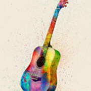 Acoustic Guitar Abstract Watercolor #1 Poster