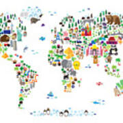 Animal Map Of The World For Children And Kids Poster