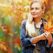 Beautiful Girl Enjoying Autumn Holidays #1 Poster