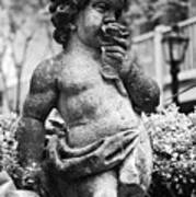 Courtyard Statue Of A Cherub French Quarter New Orleans Black And White #1 Poster