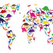 Dinosaur Map of the World Map Poster