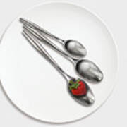 Dish, Spoons And Strawberry #1 Poster