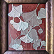 Ginko Leaves On Red #2 Poster