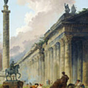 Imaginary View Of Rome With Equestrian Statue Of Marcus Aurelius, The Column Of Trajan And A Temple Poster