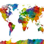 Map Of The World Map Watercolor #1 Poster