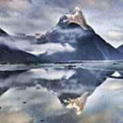 Mitre Peak Reflecting In Milford Sound Poster