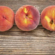 Peach Fruits On Weathered Wood #1 Poster