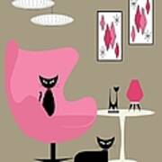 Pink Egg Chair With Two Cats Poster