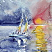 Sailboat At Sunset #1 Poster