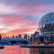 Science World And Bc Place Stadium At Sunset. Vancouver, Bc Poster