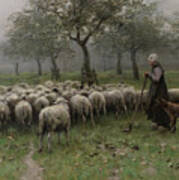 Shepherdess With A Flock Of Sheep #2 Poster