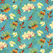 Tropical Island Floral Half Drop Pattern #1 Poster