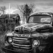 Vintage Classic Ford Pickup Truck In Black And White Poster