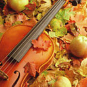 Violin With Fallen Leaves #1 Poster