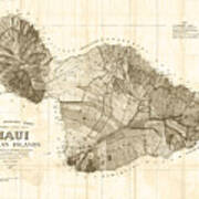 1855 Government Survey Map Of Maui Hawaii Updated In 1903 Sepia Poster