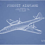 1942 Pursuit Airplane Patent - Light Blue Poster