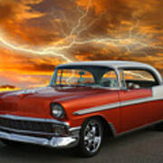 1956 Chevy In Lightening Storm Poster