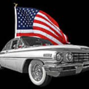 1960 Oldsmobile With Us Flag Poster