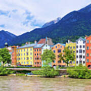 City Of Innsbruck Colorful Inn River Waterfront Panorama #2 Poster