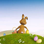 Easter Bunny With A Basket And Easter Eggs #2 Poster