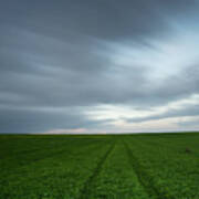 Green Field And Cloudy Sky #2 Poster