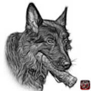 Greyscale German Shepherd And Toy - 0745 F #2 Poster