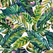 Tropical Green Leaves Pattern Poster