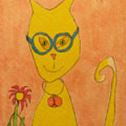 Yellow Cat With Glasses Poster