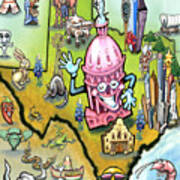 Austin Texas Cartoon Map Poster