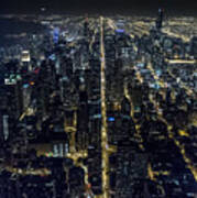Chicago Night Skyline Aerial Photo #18 Poster