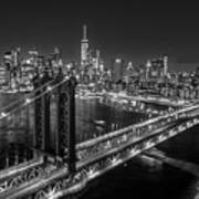 New York City, Manhattan Bridge At Night #1 Poster