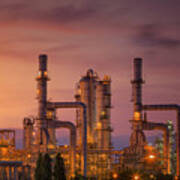Oil Refinery At Twilight Sky #4 Poster