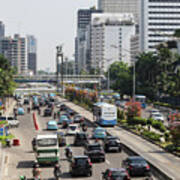 Traffic Along Sudirman Avenue In Jakarta, Indonesia Capital City #4 Poster