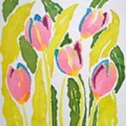 5 Pink Tulips Watercolor Poster