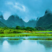 Karst Rural Scenery In Raining #6 Poster