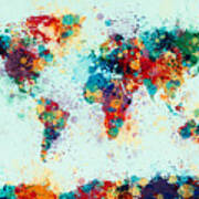 World Map Paint Splashes #6 Poster