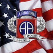 82nd Airborne Division 100th Anniversary Insignia Over American Flag Poster