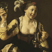 A Girl Holding A Glass Poster