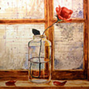 A Rose In A Glass Jar On A Rainy Day Poster
