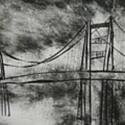 Abstract Golden Gate Bridge Black And White Dry Point Print Cropped Poster